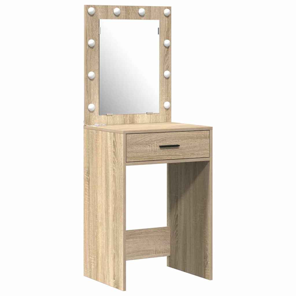 Make-up tafel set met LED 3 pcs Sonoma Eiken Bewerkt hout is nu te koop bij PeponiXL, paradijselijk wonen!