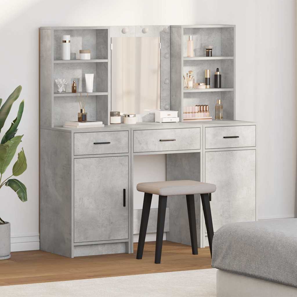 Toilettafel Set met lade 3 pcs Beton Grijs Bewerkt hout is nu te koop bij PeponiXL, paradijselijk wonen!