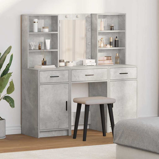 Toilettafel Set met lade 3 pcs Beton Grijs Bewerkt hout is nu te koop bij PeponiXL, paradijselijk wonen!