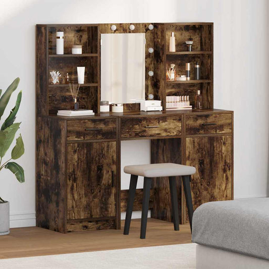 Toilettafel Set met lade 3 pcs Gerookt eiken Bewerkt hout is nu te koop bij PeponiXL, paradijselijk wonen!