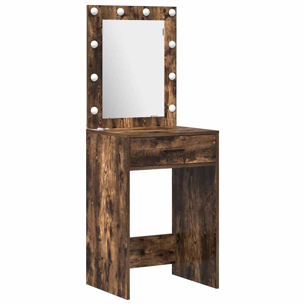 Make-up tafel set met LED 3 pcs Gerookt eiken Bewerkt hout is nu te koop bij PeponiXL, paradijselijk wonen!