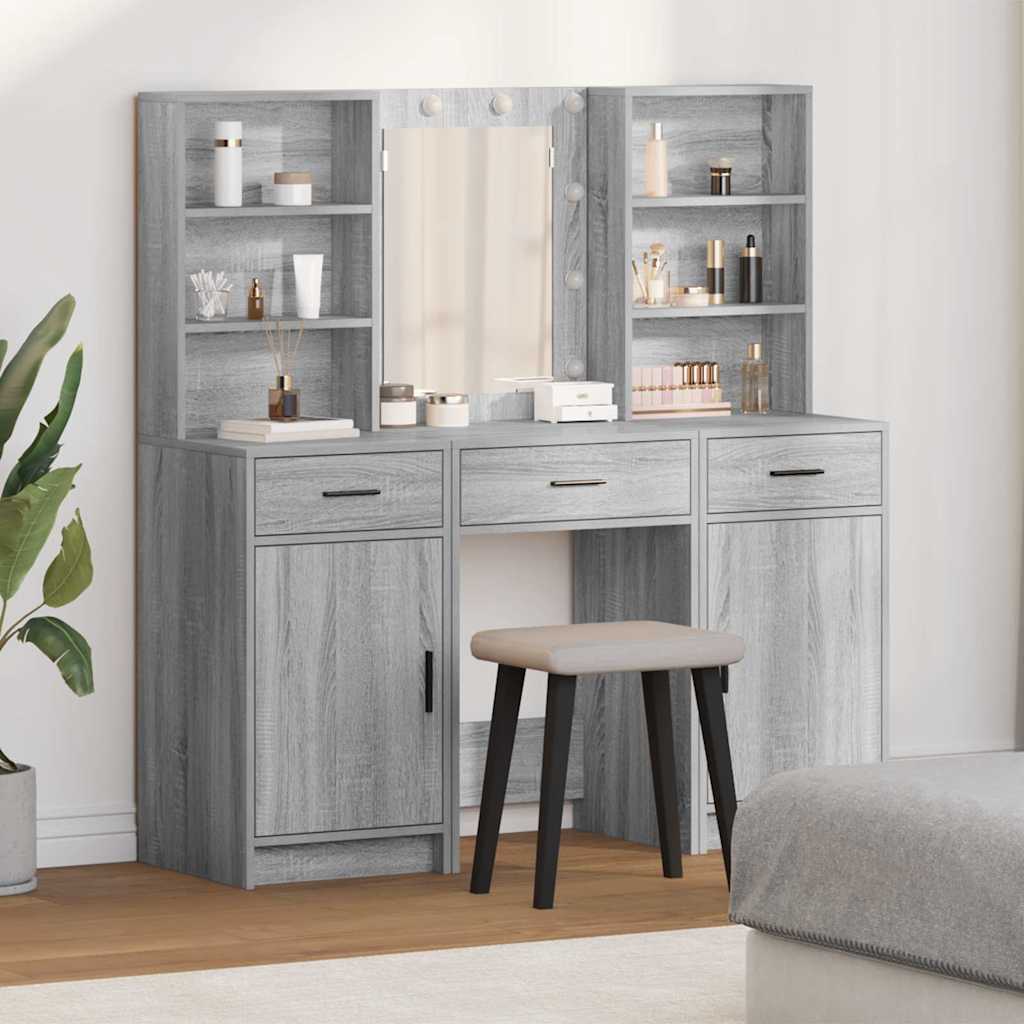 Toilettafel Set met lade 3 pcs Grijs sonoma Bewerkt hout is nu te koop bij PeponiXL, paradijselijk wonen!