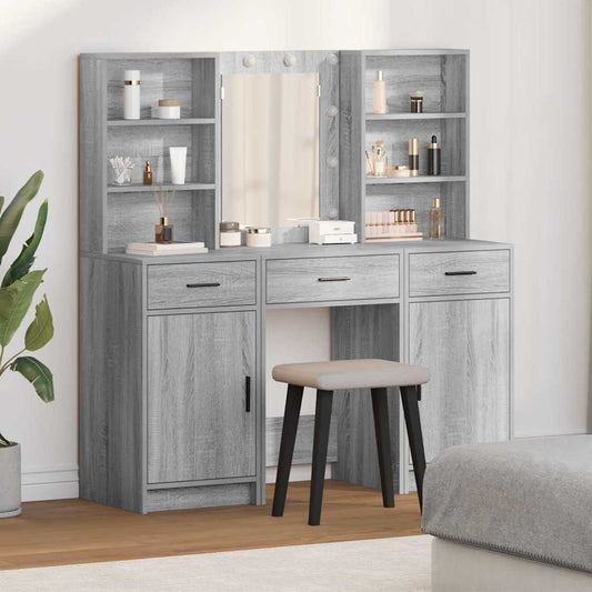 Toilettafel Set met lade 3 pcs Grijs sonoma Bewerkt hout is nu te koop bij PeponiXL, paradijselijk wonen!