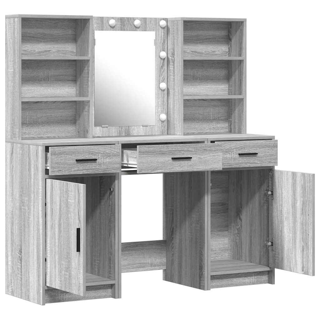 Toilettafel Set met lade 3 pcs Grijs sonoma Bewerkt hout is nu te koop bij PeponiXL, paradijselijk wonen!