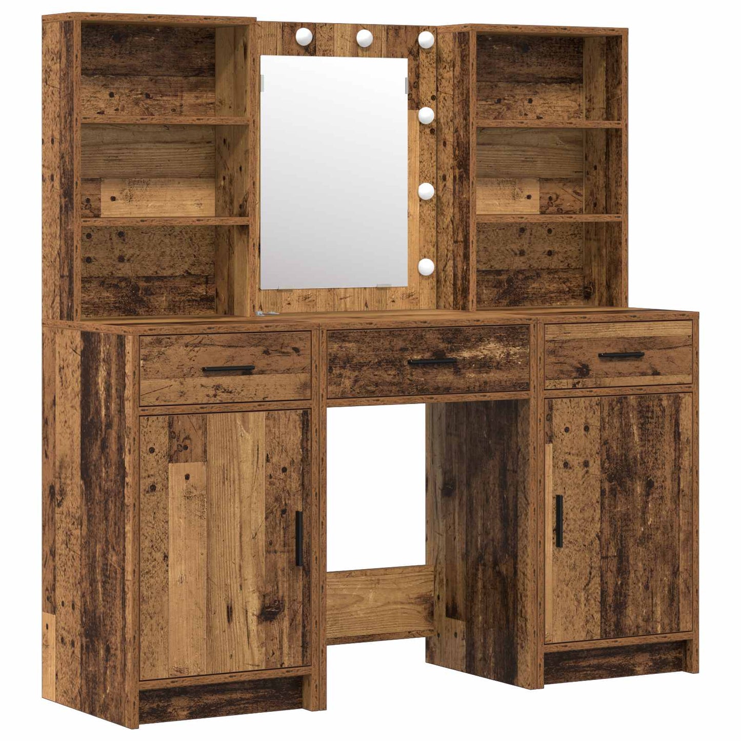 Make-up tafel set met LED met lade 3 pcs Oudhout Bewerkt hout is nu te koop bij PeponiXL, paradijselijk wonen!