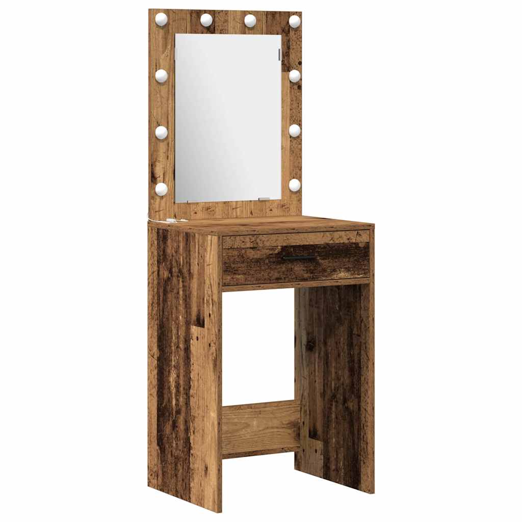 Make-up tafel set met LED met lade 3 pcs Oudhout Bewerkt hout is nu te koop bij PeponiXL, paradijselijk wonen!