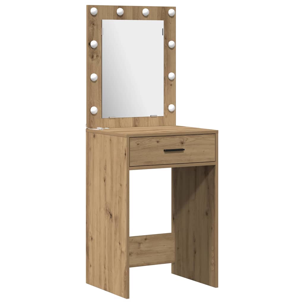 Make-up tafel set met LED 3 pcs Artisan Eiken Bewerkt hout is nu te koop bij PeponiXL, paradijselijk wonen!