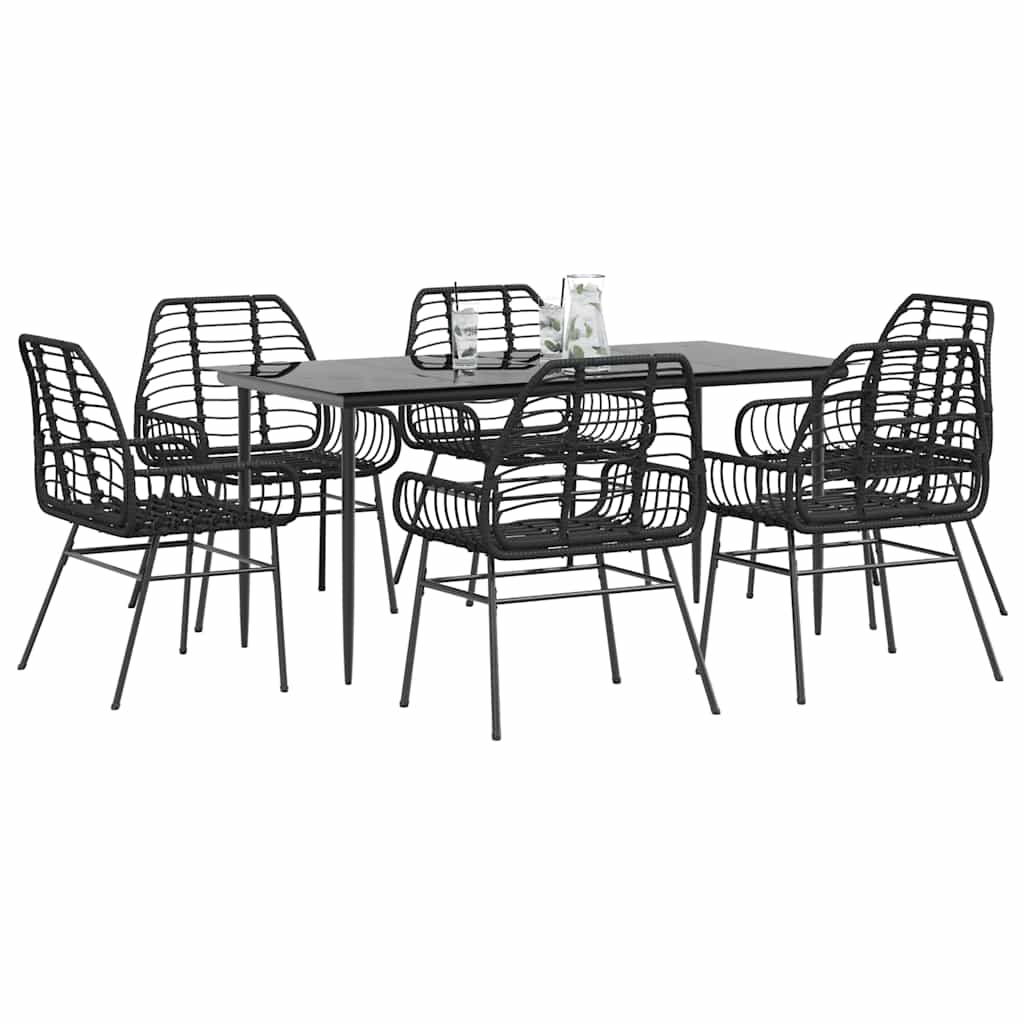7-delige Tuinset poly rattan glas zwart is nu te koop bij PeponiXL, paradijselijk wonen!