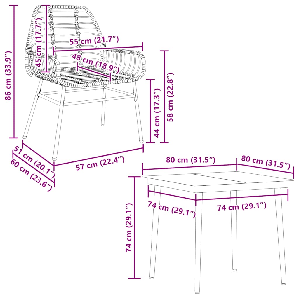 3-delige Tuinset poly rattan glas bruin is nu te koop bij PeponiXL, paradijselijk wonen!
