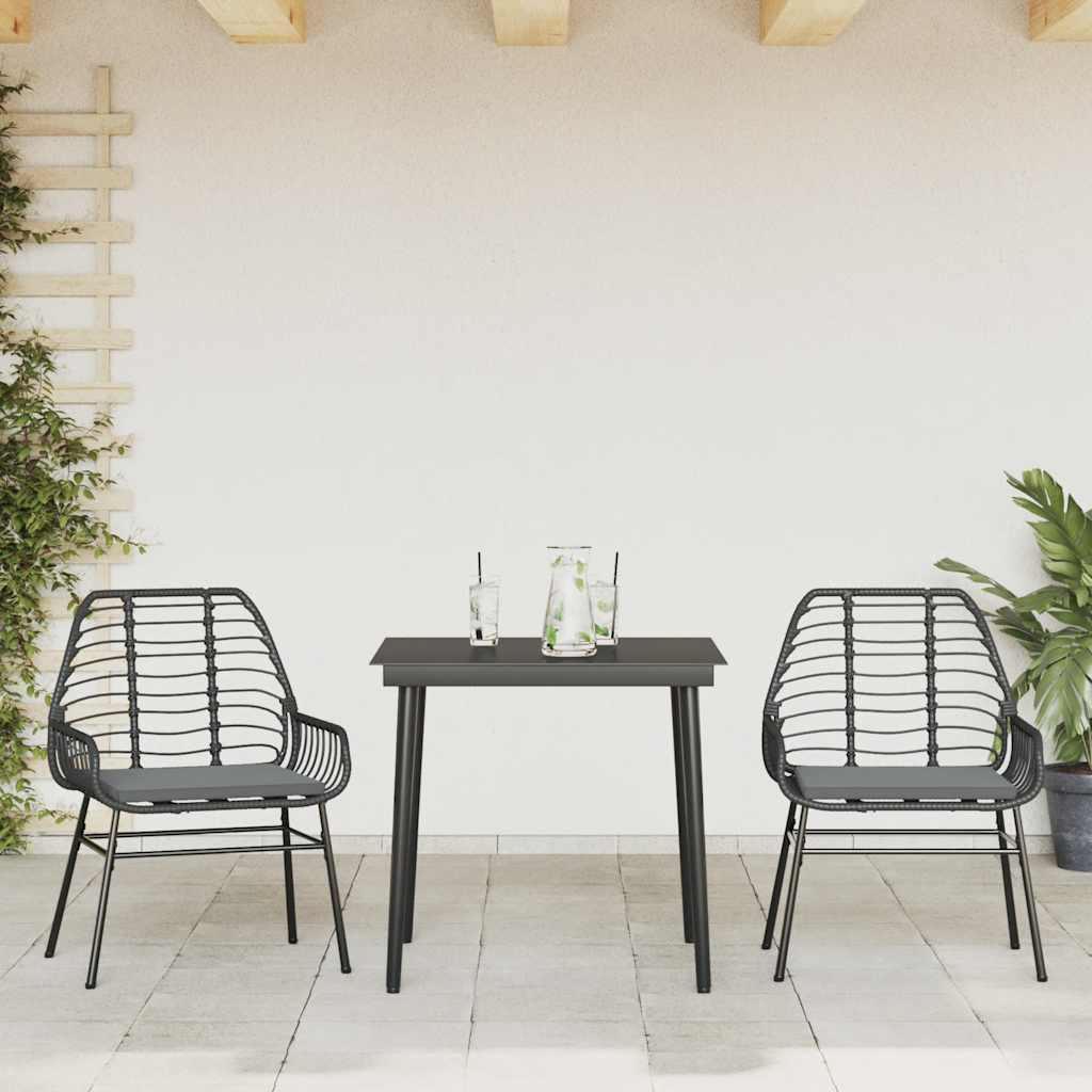 3-delige Tuinset met kussens poly rattan glas zwart is nu te koop bij PeponiXL, paradijselijk wonen!