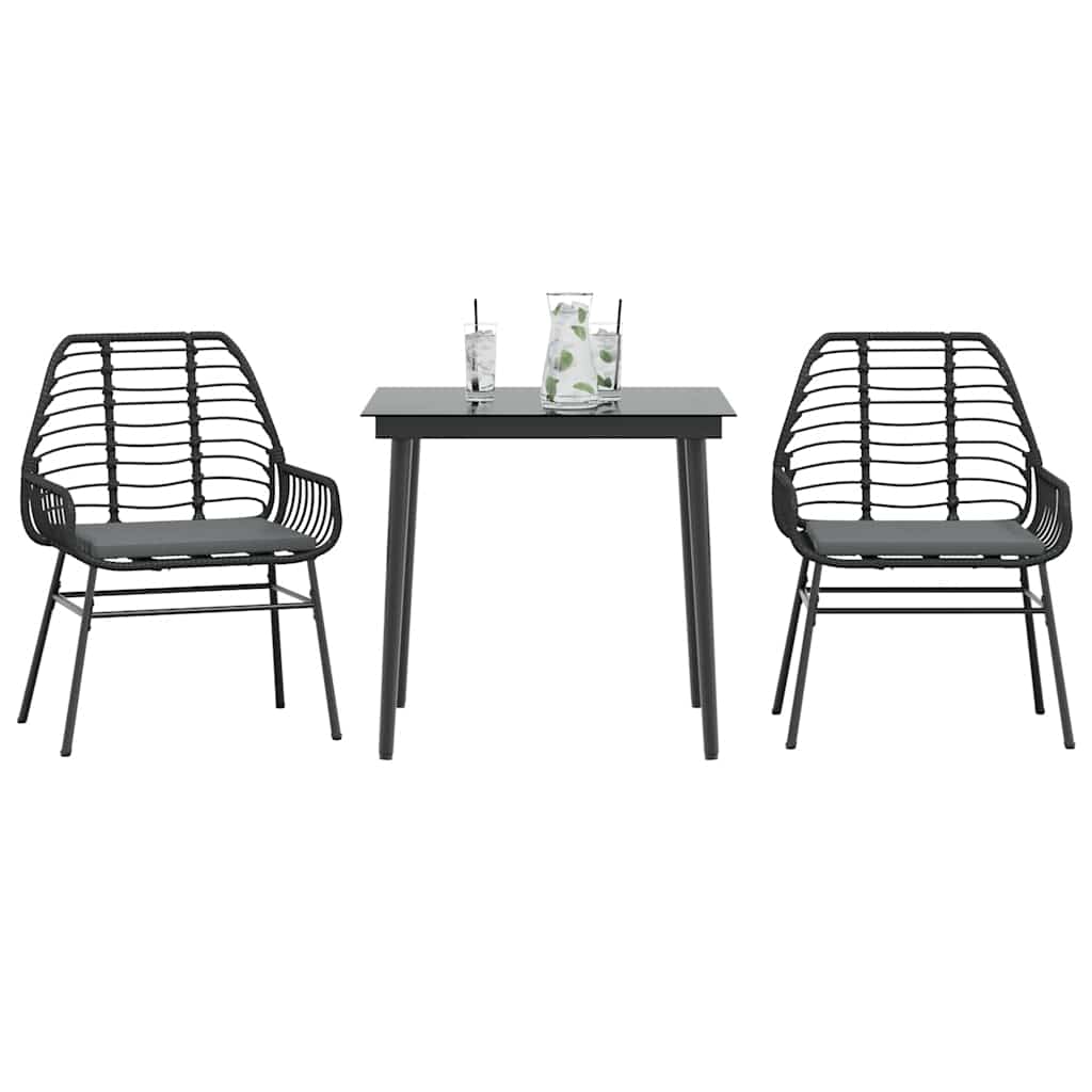 3-delige Tuinset met kussens poly rattan glas zwart is nu te koop bij PeponiXL, paradijselijk wonen!