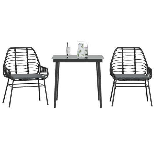 3-delige Tuinset met kussens poly rattan glas zwart is nu te koop bij PeponiXL, paradijselijk wonen!