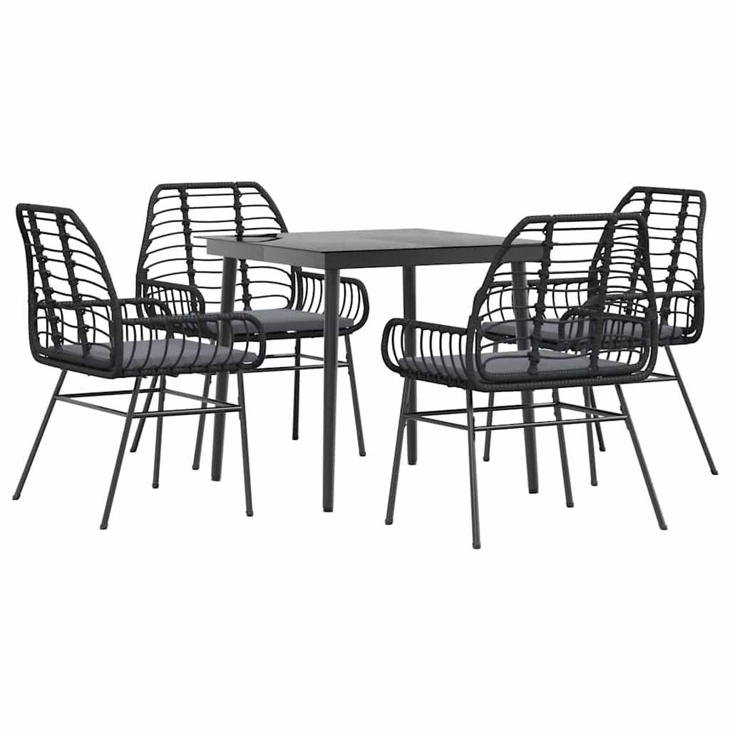 5-delige Tuinset met kussens poly rattan glas zwart is nu te koop bij PeponiXL, paradijselijk wonen!