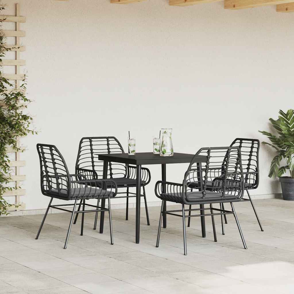 5-delige Tuinset met kussens poly rattan glas zwart is nu te koop bij PeponiXL, paradijselijk wonen!