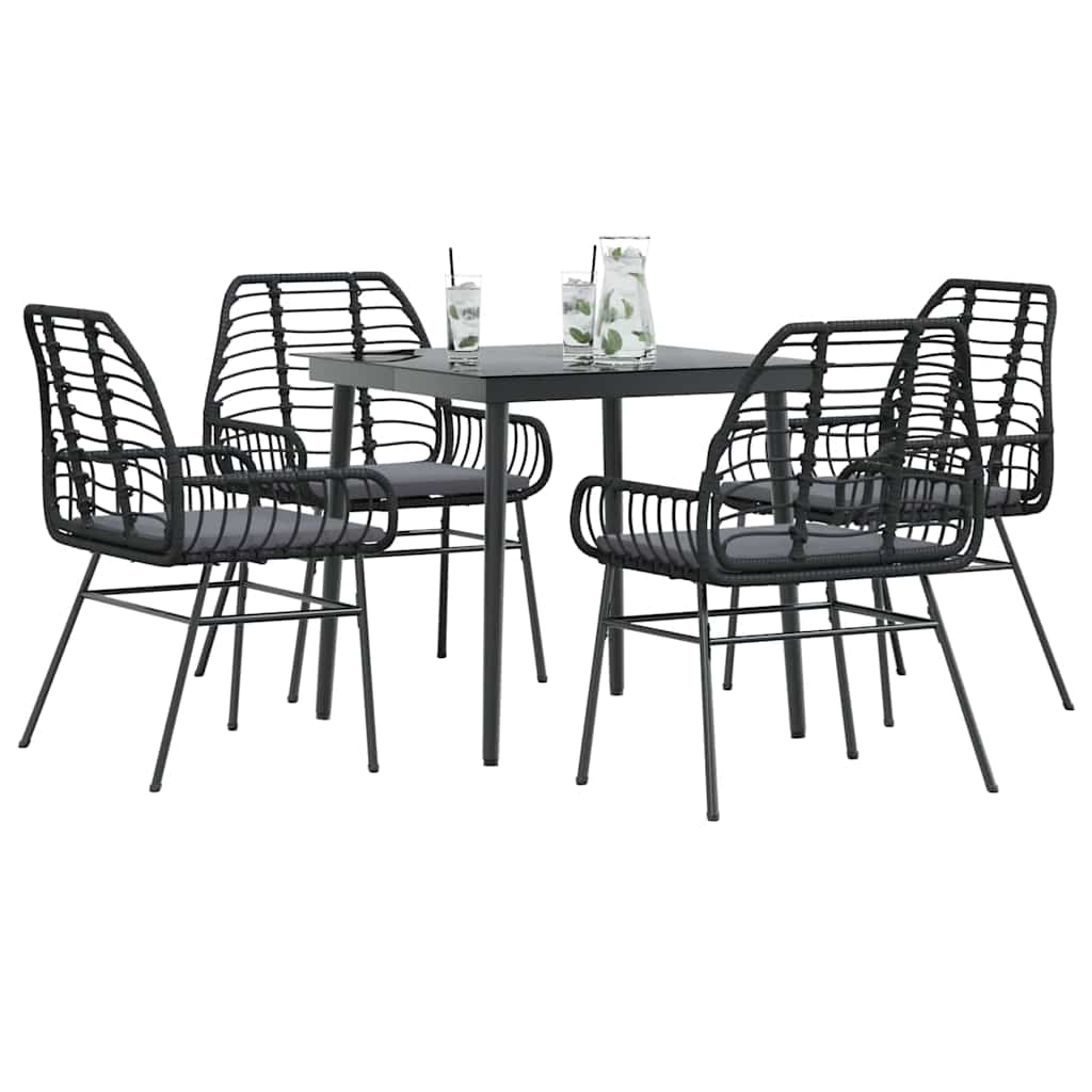 5-delige Tuinset met kussens poly rattan glas zwart is nu te koop bij PeponiXL, paradijselijk wonen!