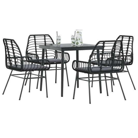 5-delige Tuinset met kussens poly rattan glas zwart is nu te koop bij PeponiXL, paradijselijk wonen!