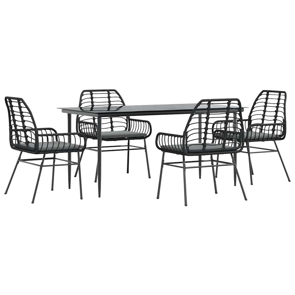 5-delige Tuinset met kussens poly rattan glas zwart is nu te koop bij PeponiXL, paradijselijk wonen!