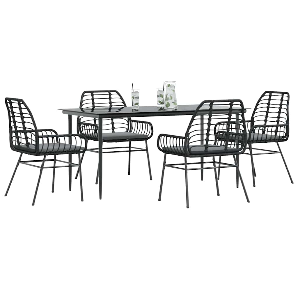 5-delige Tuinset met kussens poly rattan glas zwart is nu te koop bij PeponiXL, paradijselijk wonen!