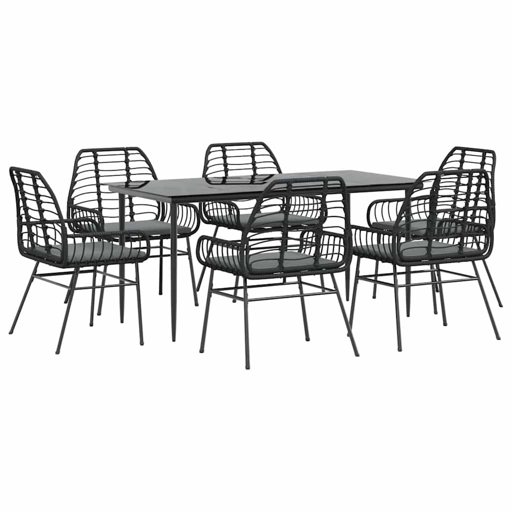 7-delige Tuinset met kussens poly rattan glas zwart is nu te koop bij PeponiXL, paradijselijk wonen!