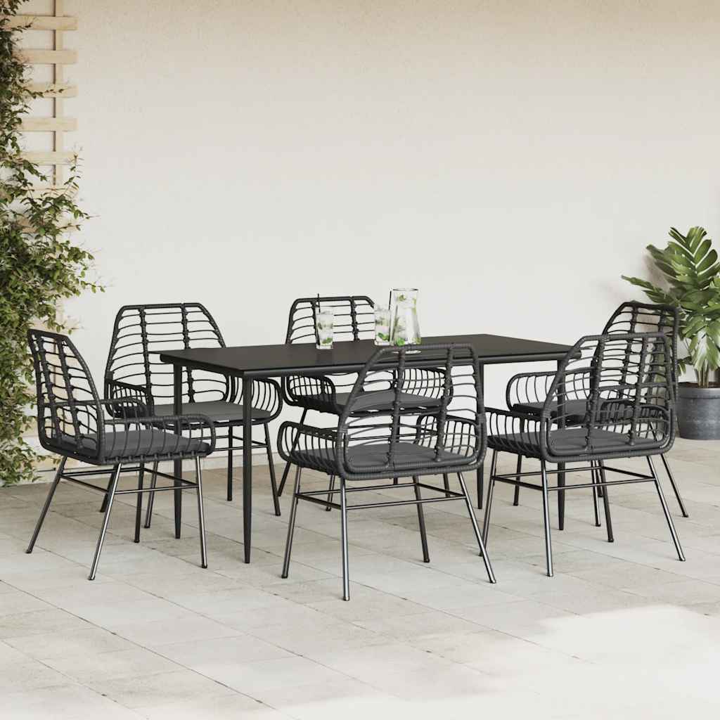 7-delige Tuinset met kussens poly rattan glas zwart is nu te koop bij PeponiXL, paradijselijk wonen!