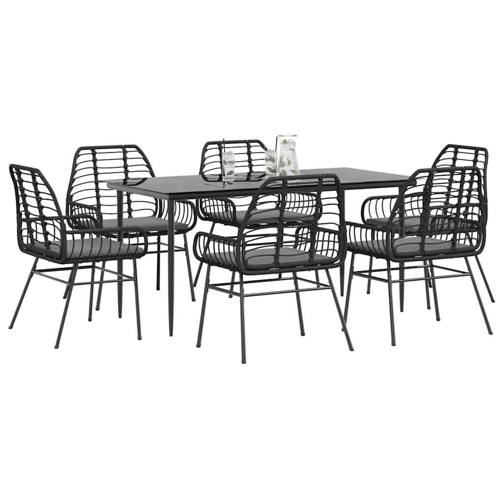 7-delige Tuinset met kussens poly rattan glas zwart is nu te koop bij PeponiXL, paradijselijk wonen!