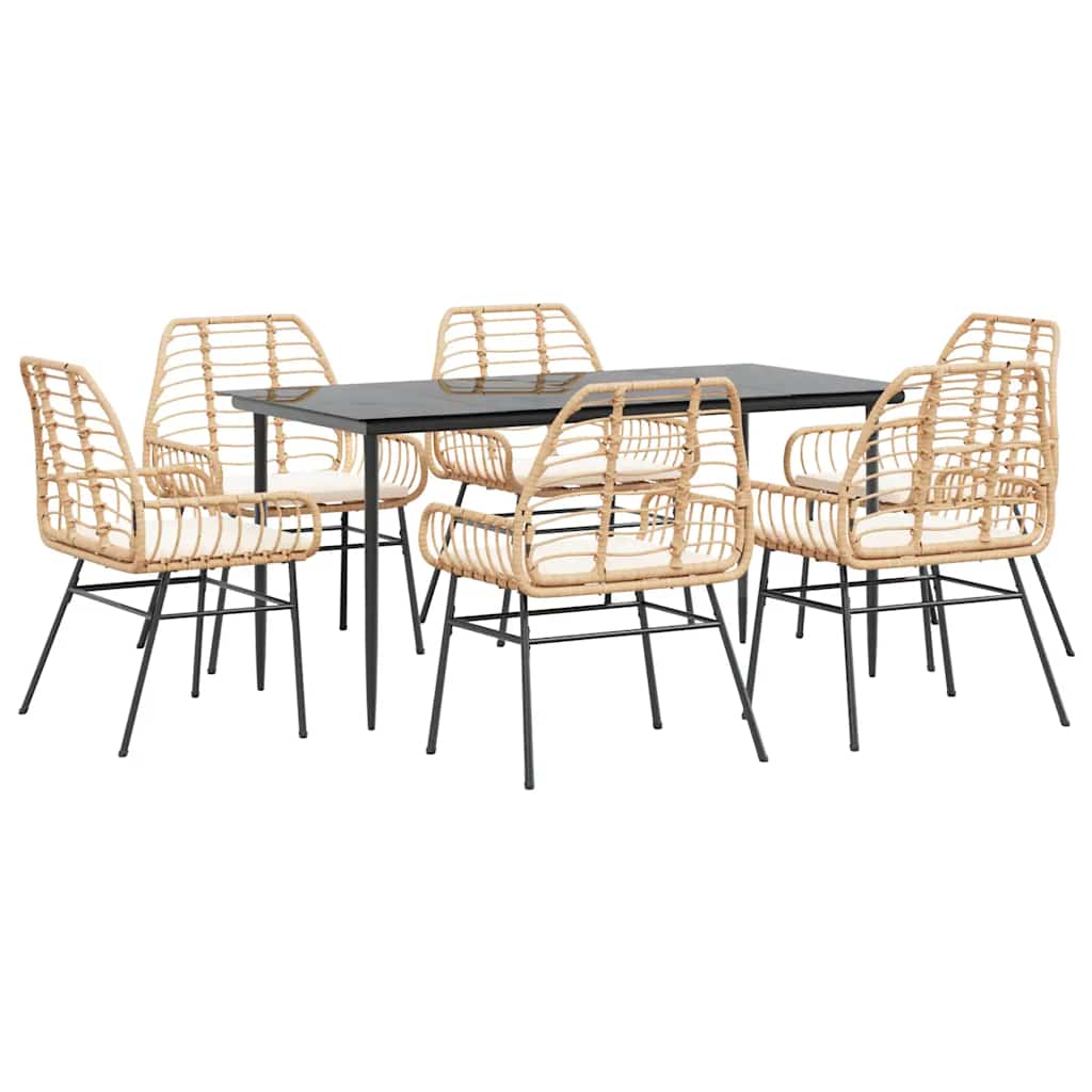 7-delige Tuinset met kussens poly rattan glas bruin is nu te koop bij PeponiXL, paradijselijk wonen!
