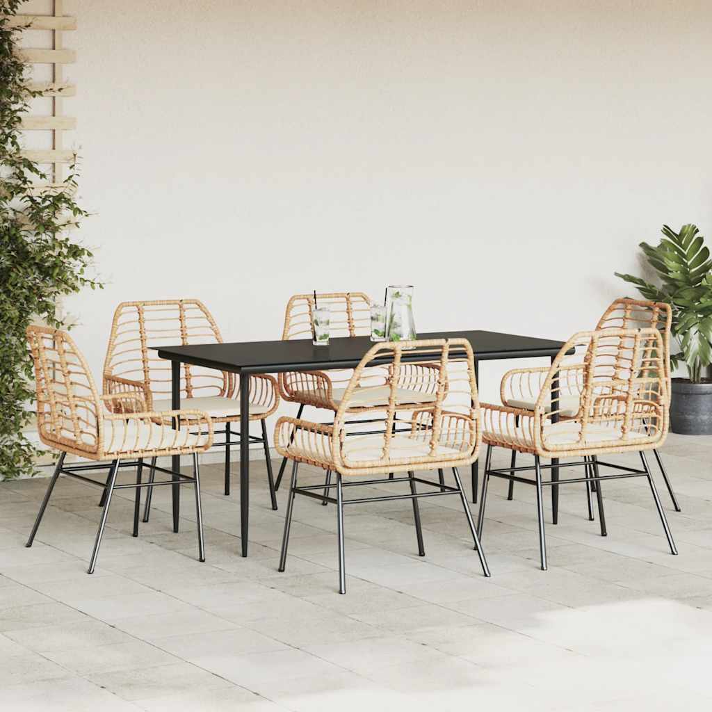 7-delige Tuinset met kussens poly rattan glas bruin is nu te koop bij PeponiXL, paradijselijk wonen!