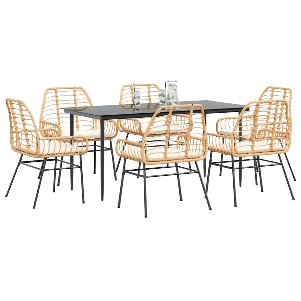 7-delige Tuinset met kussens poly rattan glas bruin is nu te koop bij PeponiXL, paradijselijk wonen!
