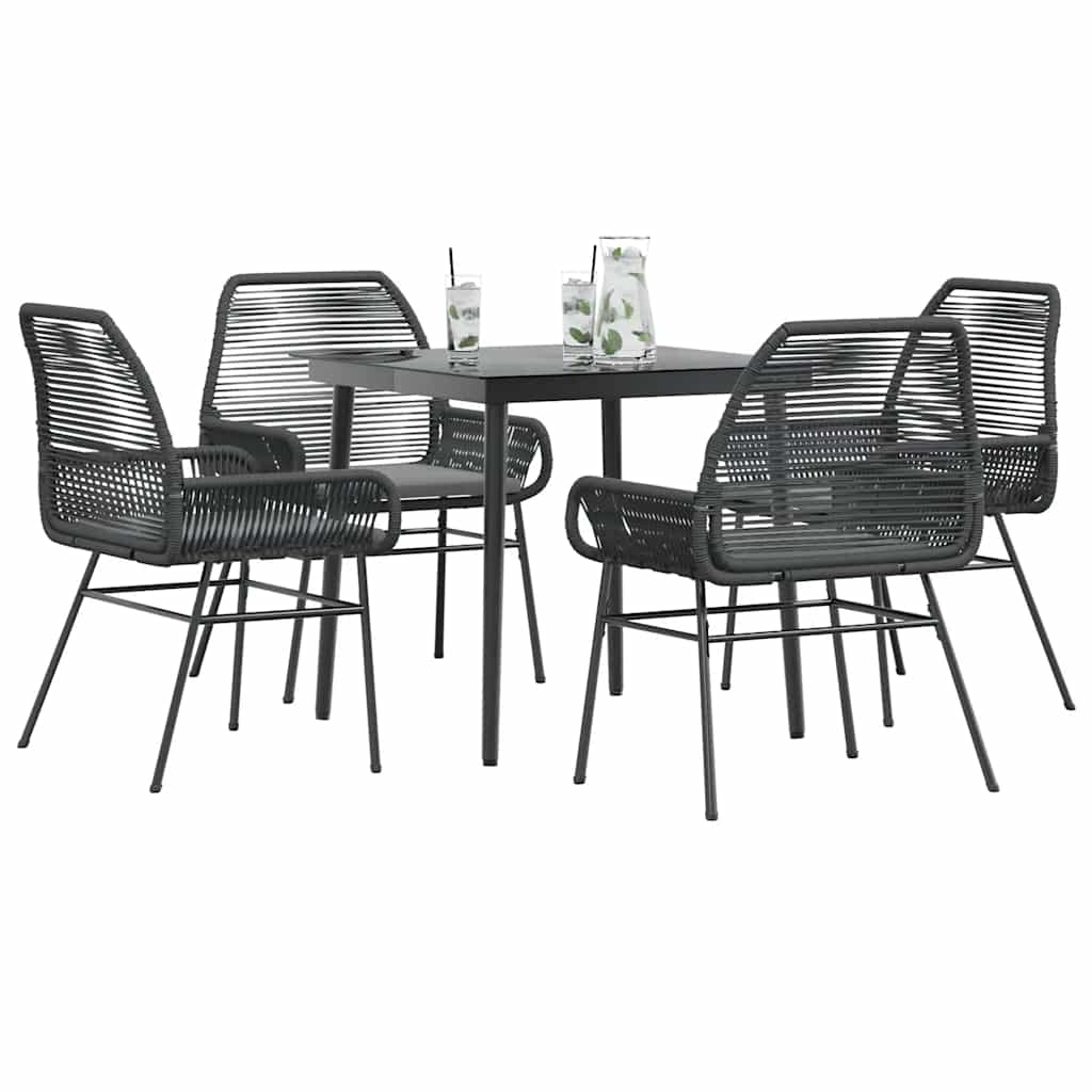 5-delige Tuinset met kussens poly rattan glas zwart is nu te koop bij PeponiXL, paradijselijk wonen!
