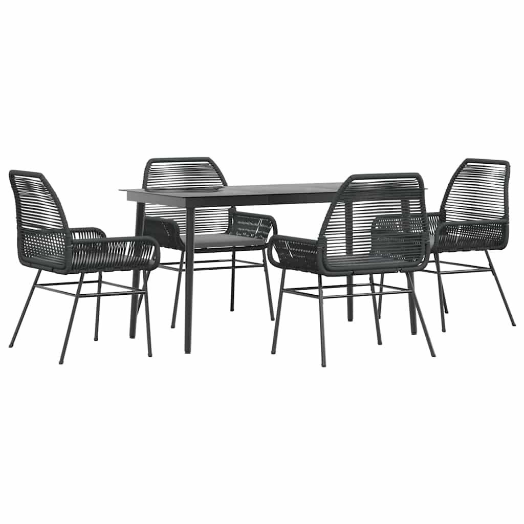 5-delige Tuinset met kussens poly rattan glas zwart is nu te koop bij PeponiXL, paradijselijk wonen!