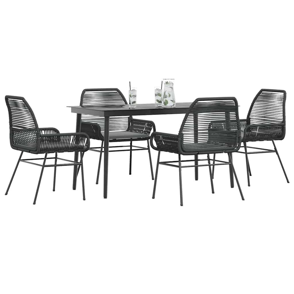 5-delige Tuinset met kussens poly rattan glas zwart is nu te koop bij PeponiXL, paradijselijk wonen!