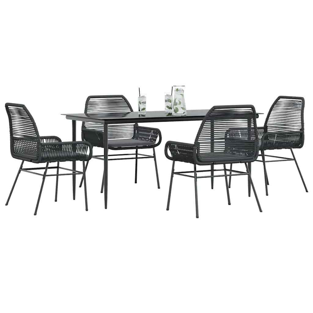 5-delige Tuinset met kussens poly rattan glas zwart is nu te koop bij PeponiXL, paradijselijk wonen!