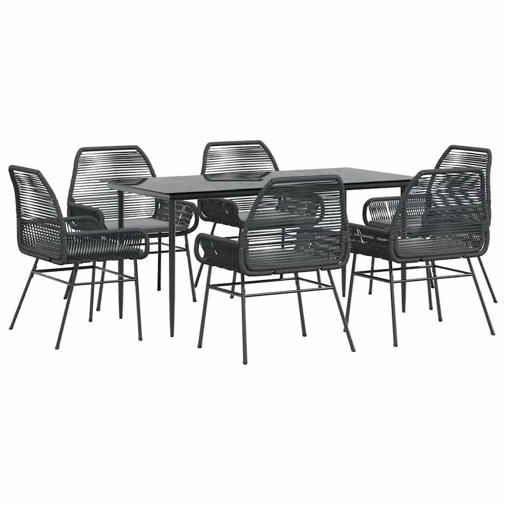 7-delige Tuinset met kussens poly rattan glas zwart is nu te koop bij PeponiXL, paradijselijk wonen!