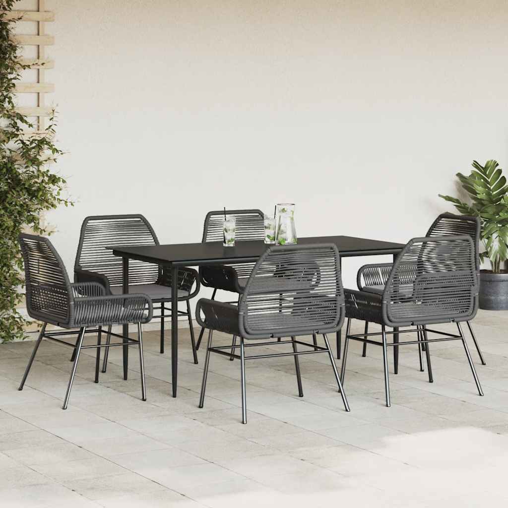 7-delige Tuinset met kussens poly rattan glas zwart is nu te koop bij PeponiXL, paradijselijk wonen!
