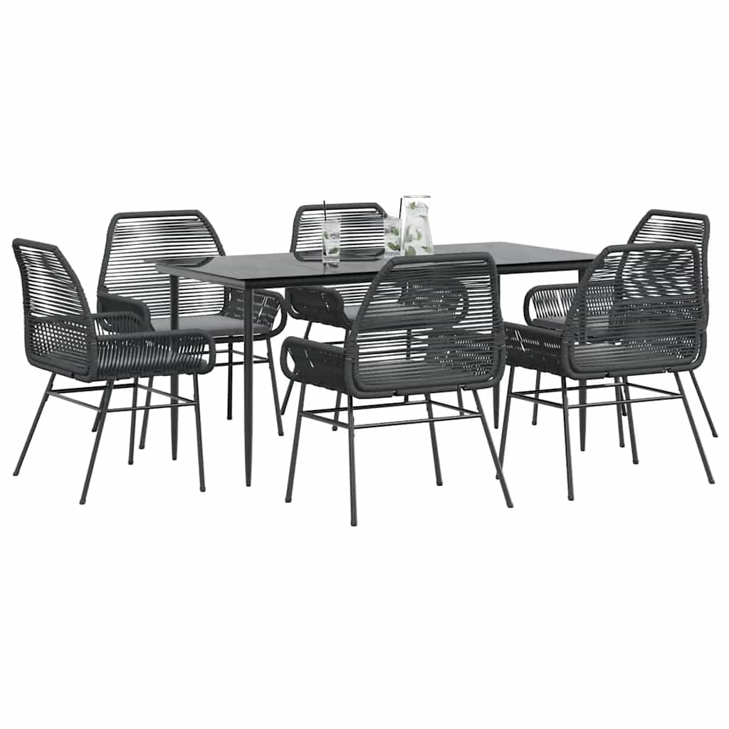 7-delige Tuinset met kussens poly rattan glas zwart is nu te koop bij PeponiXL, paradijselijk wonen!