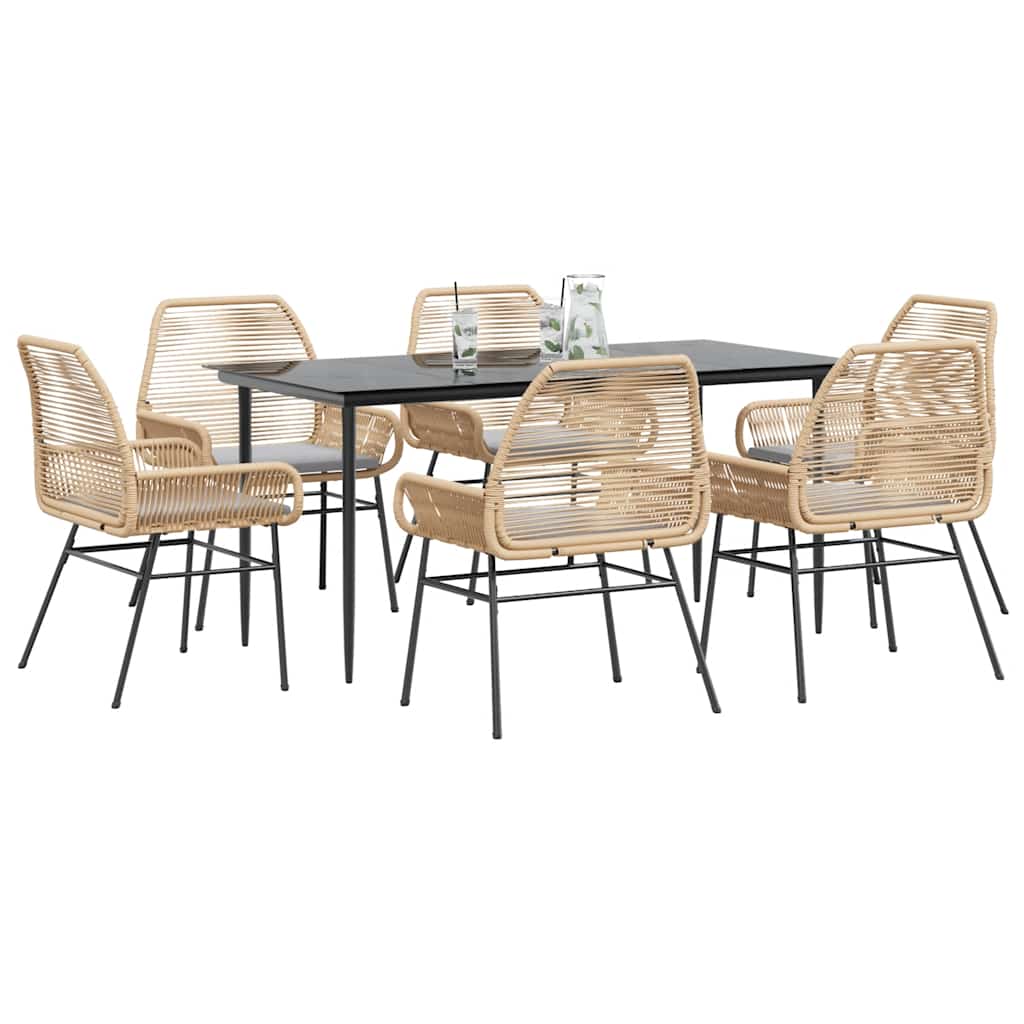 7-delige Tuinset met kussens poly rattan glas bruin is nu te koop bij PeponiXL, paradijselijk wonen!