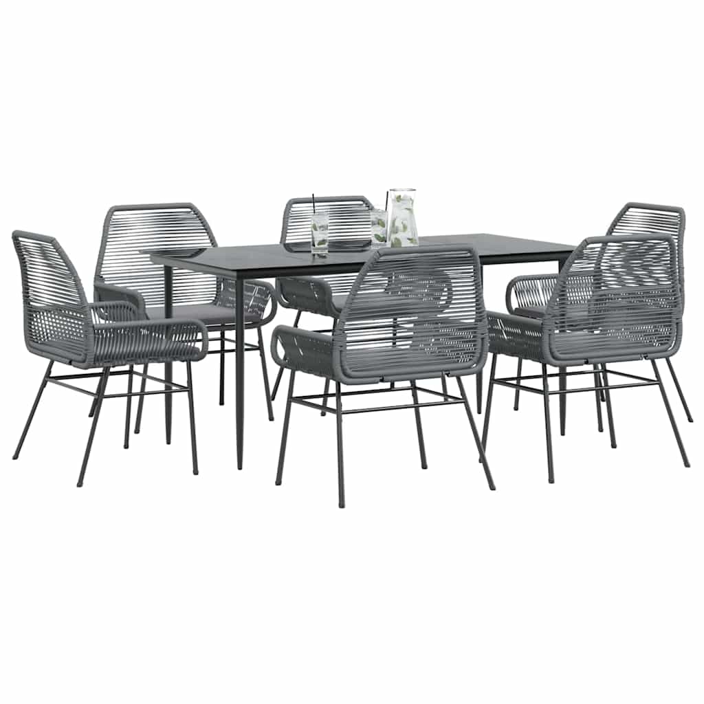 7-delige Tuinset met kussens poly rattan glas grijs is nu te koop bij PeponiXL, paradijselijk wonen!