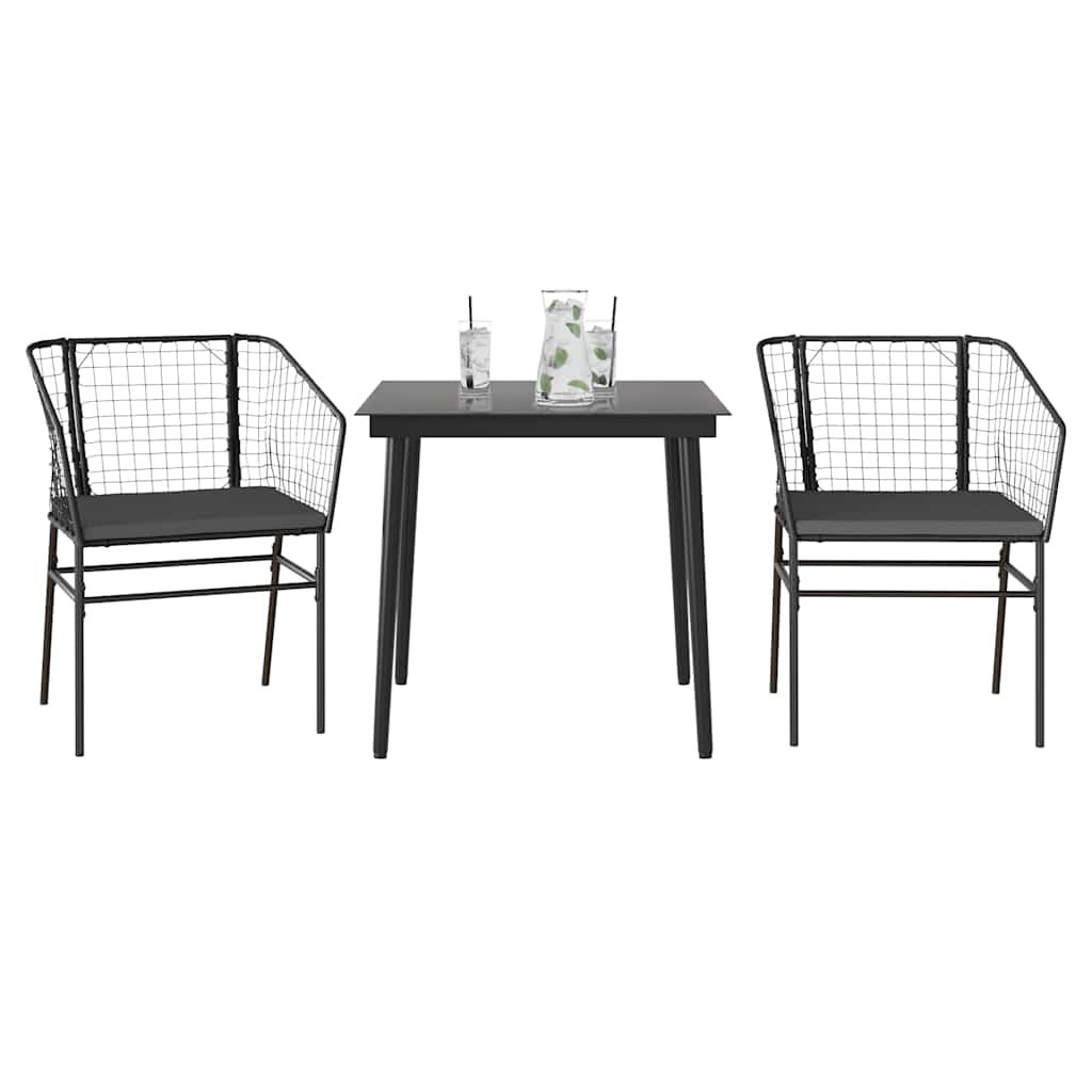 3-delige Tuinset met kussens poly rattan glas zwart is nu te koop bij PeponiXL, paradijselijk wonen!
