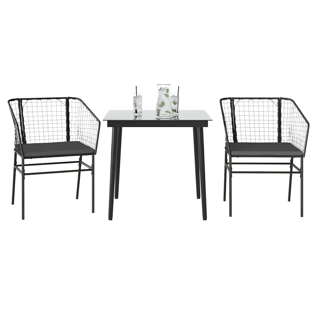 3-delige Tuinset met kussens poly rattan glas zwart is nu te koop bij PeponiXL, paradijselijk wonen!