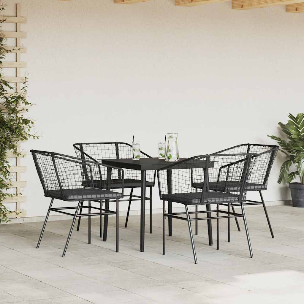 5-delige Tuinset met kussens poly rattan glas zwart is nu te koop bij PeponiXL, paradijselijk wonen!