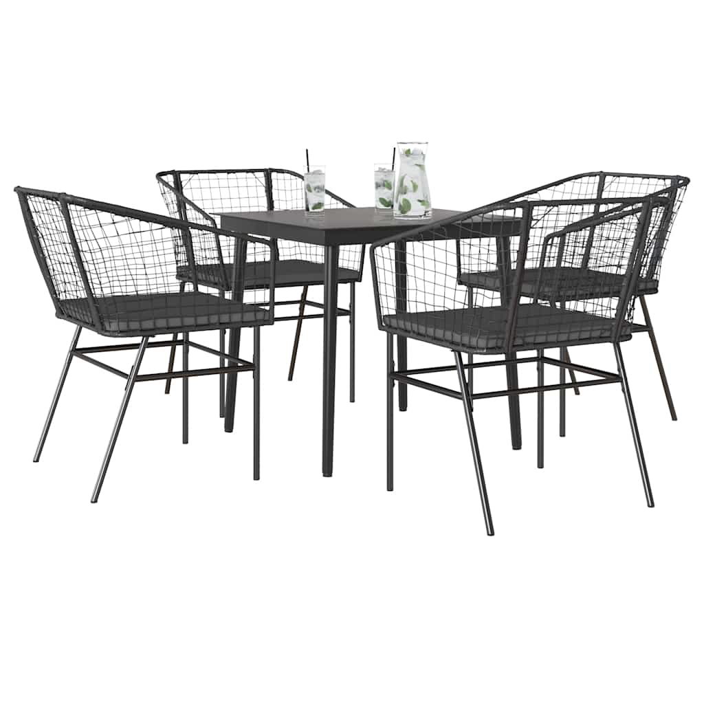 5-delige Tuinset met kussens poly rattan glas zwart is nu te koop bij PeponiXL, paradijselijk wonen!