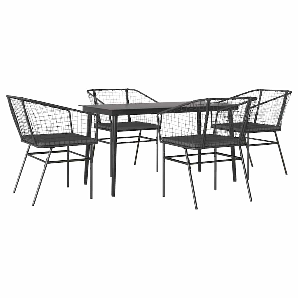 5-delige Tuinset met kussens poly rattan glas zwart is nu te koop bij PeponiXL, paradijselijk wonen!
