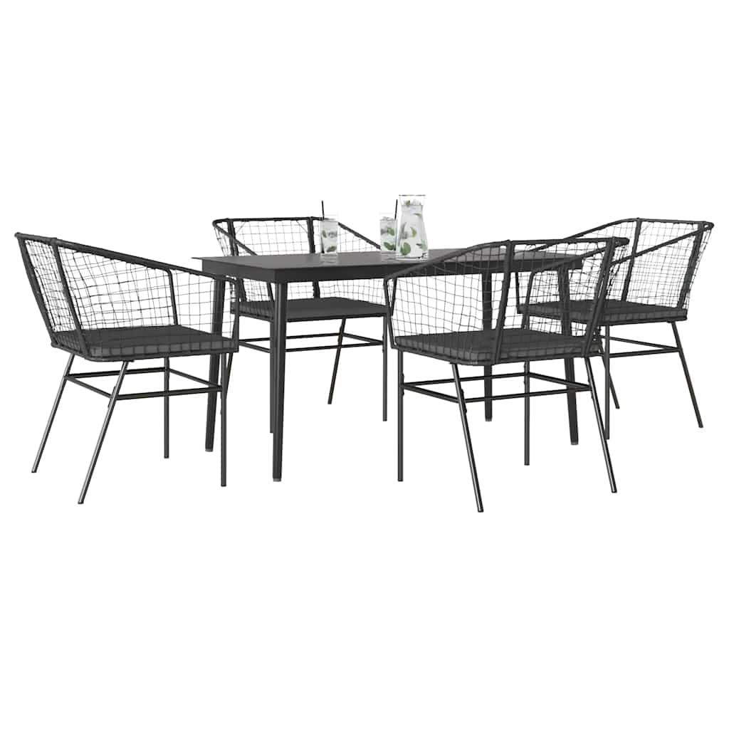 5-delige Tuinset met kussens poly rattan glas zwart is nu te koop bij PeponiXL, paradijselijk wonen!