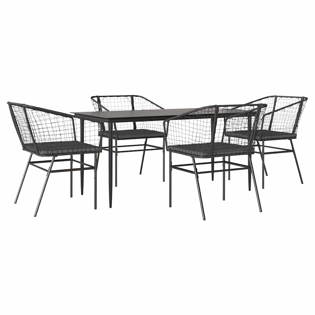 5-delige Tuinset met kussens poly rattan glas zwart is nu te koop bij PeponiXL, paradijselijk wonen!