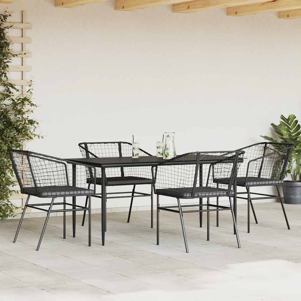 5-delige Tuinset met kussens poly rattan glas zwart is nu te koop bij PeponiXL, paradijselijk wonen!