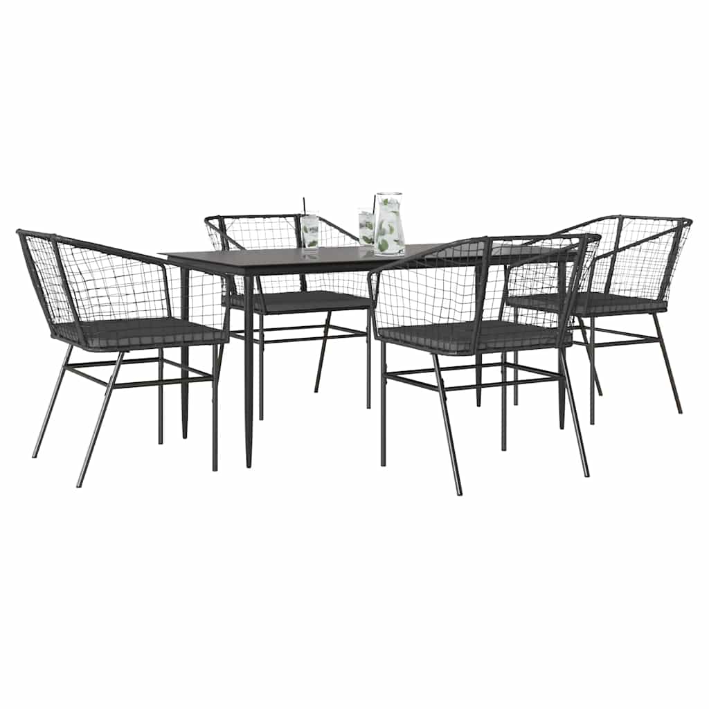 5-delige Tuinset met kussens poly rattan glas zwart is nu te koop bij PeponiXL, paradijselijk wonen!