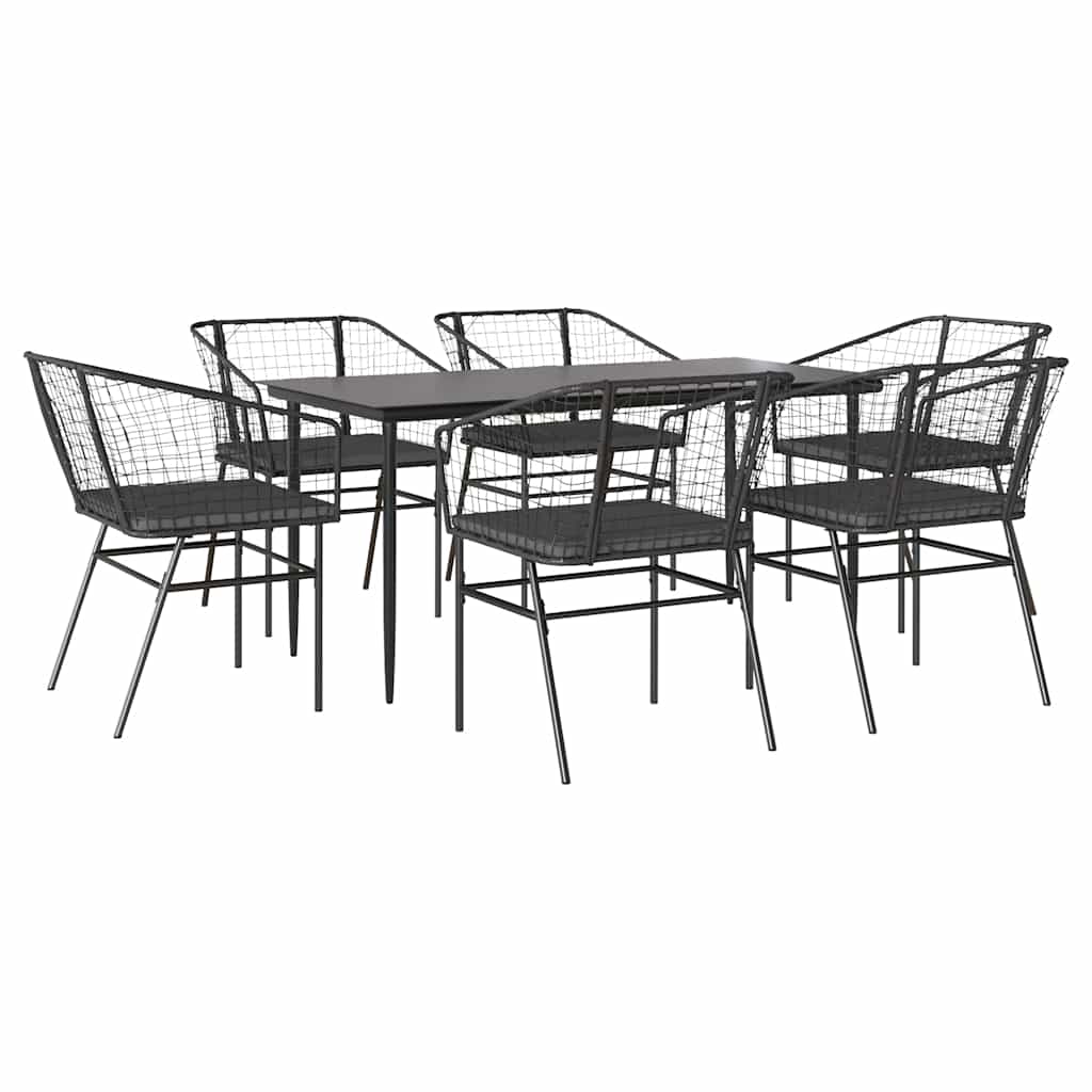 7-delige Tuinset met kussens poly rattan glas zwart is nu te koop bij PeponiXL, paradijselijk wonen!