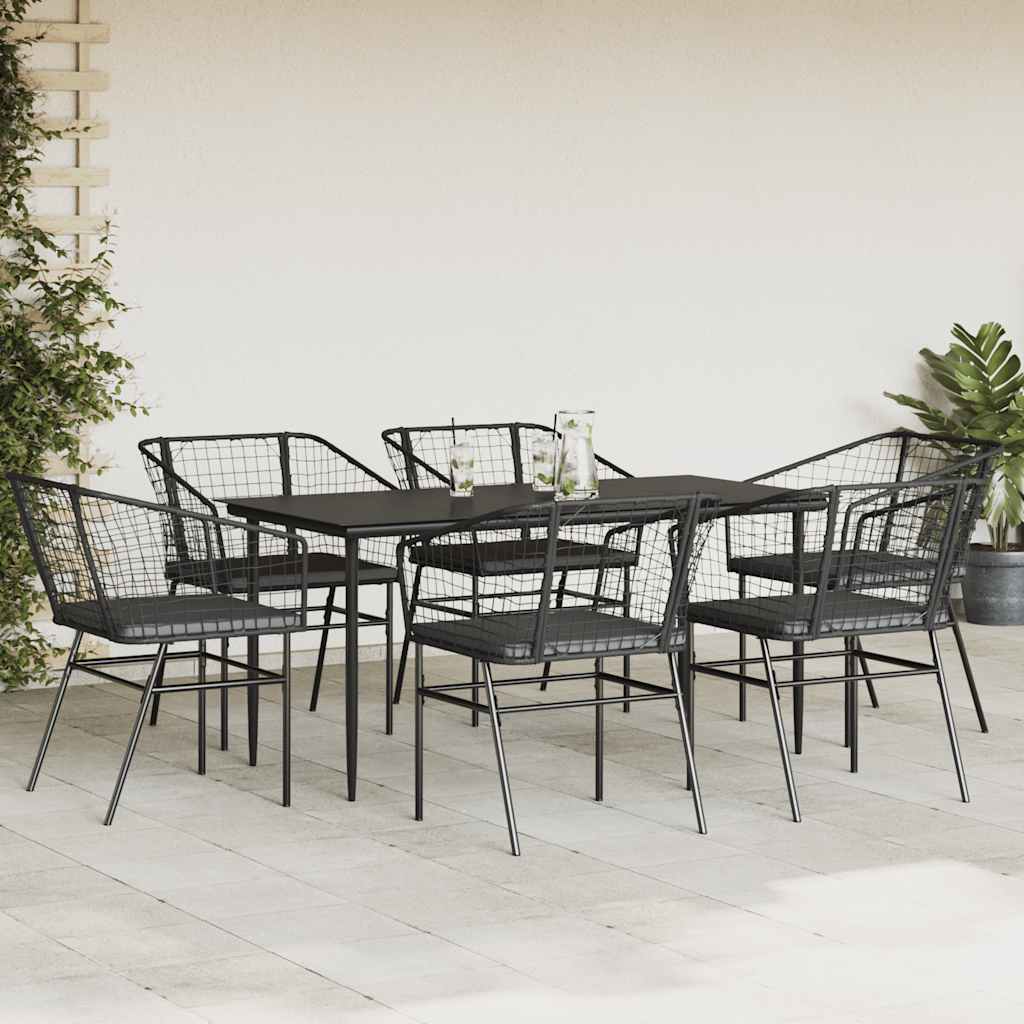 7-delige Tuinset met kussens poly rattan glas zwart is nu te koop bij PeponiXL, paradijselijk wonen!