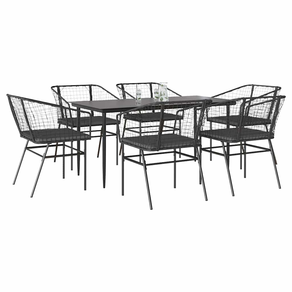 7-delige Tuinset met kussens poly rattan glas zwart is nu te koop bij PeponiXL, paradijselijk wonen!