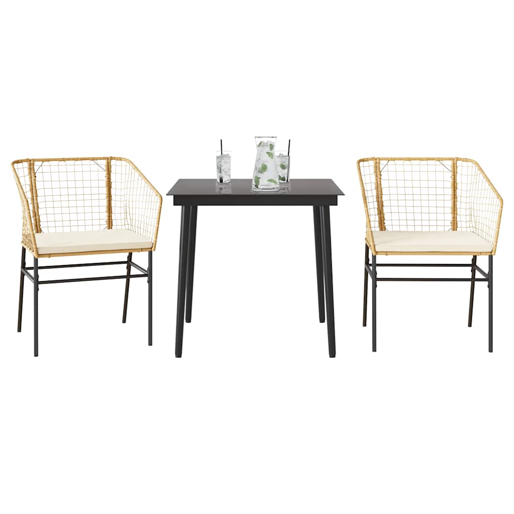 3-delige Tuinset met kussens poly rattan glas bruin is nu te koop bij PeponiXL, paradijselijk wonen!